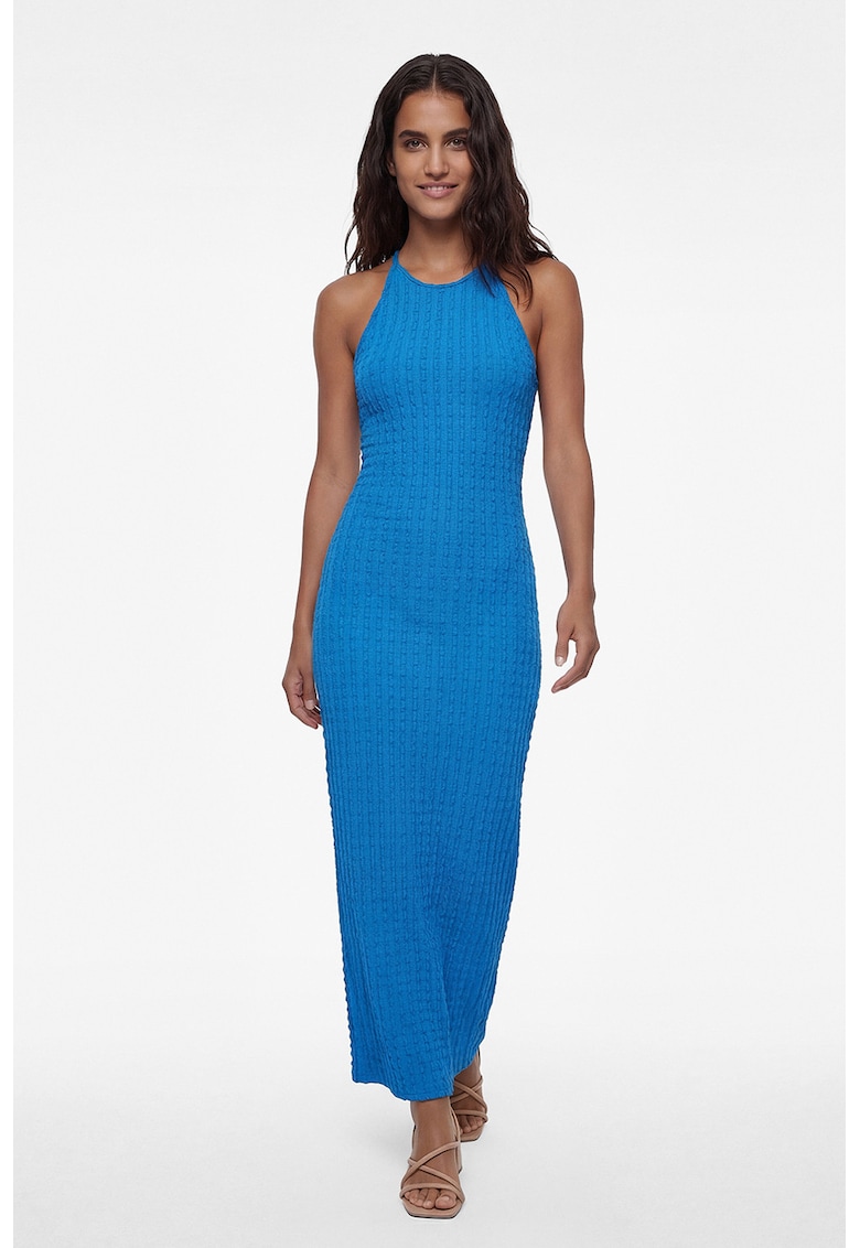Rochie maxi texturata fara maneci - Turcoaz