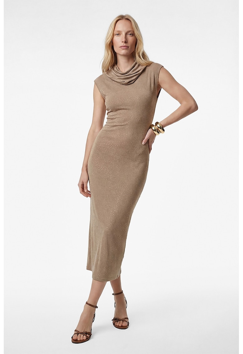 Rochie cu guler inalt - fara maneci - Bej