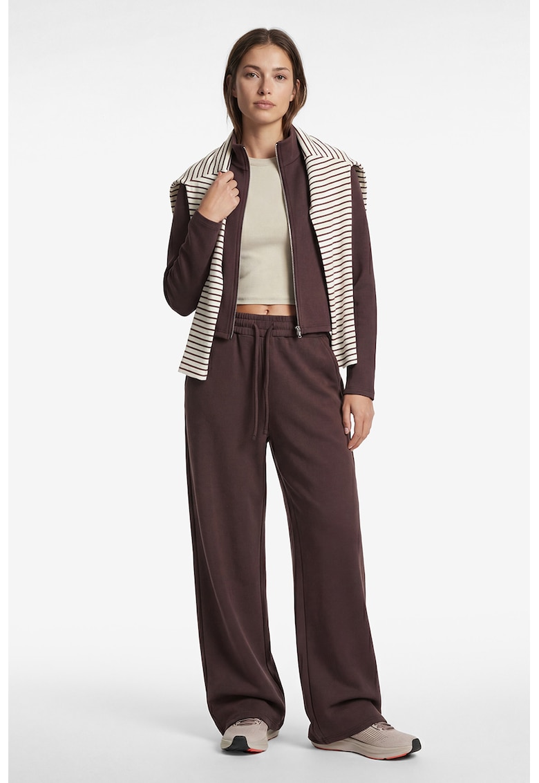 Bluza de trening crop cu fermoar - Maro melange