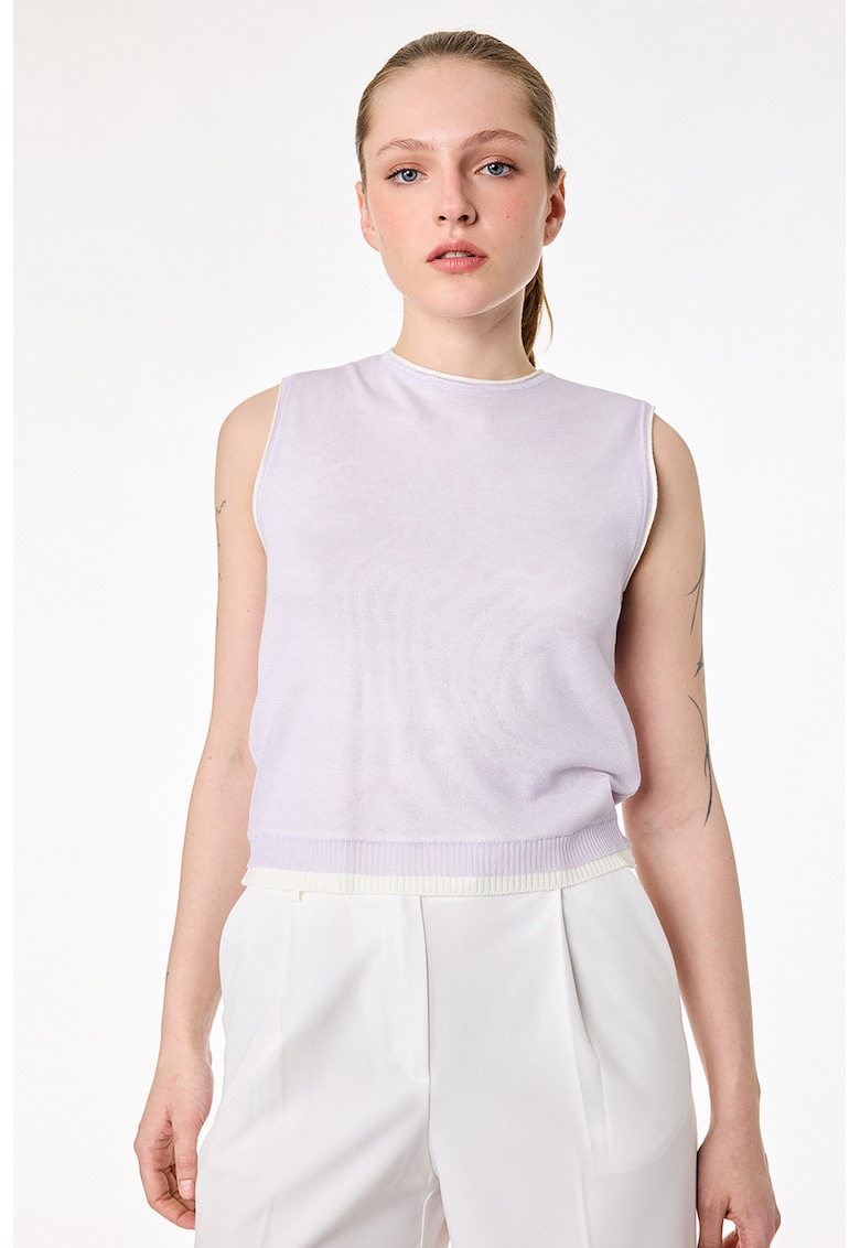 Top fara maneci cu model uni - Lila