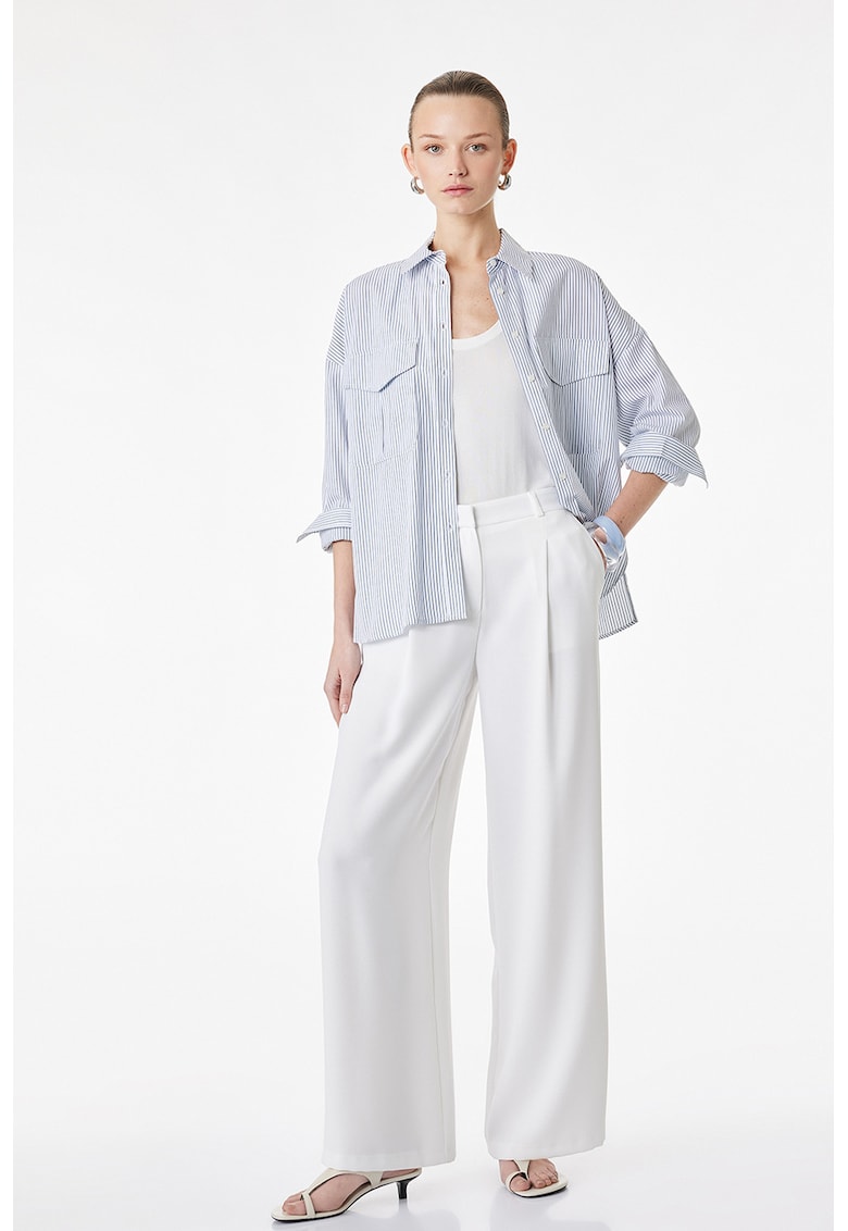 Pantaloni cu croiala ampla si pliuri - Alb