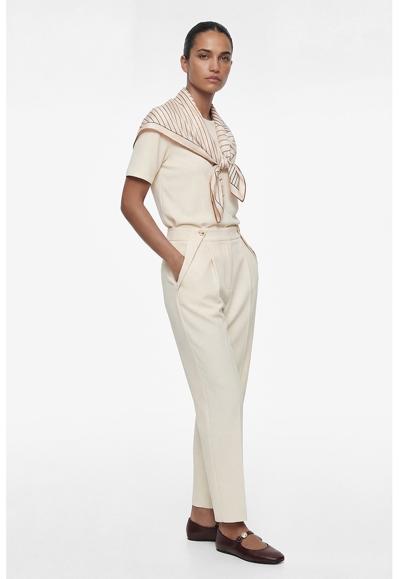 Pantaloni cu croiala ampla si talie inalta - Crem