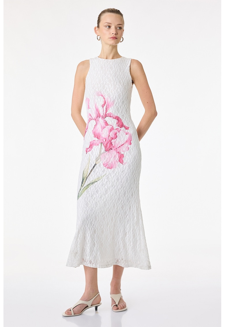 Rochie midi din dantela - Alb murdar