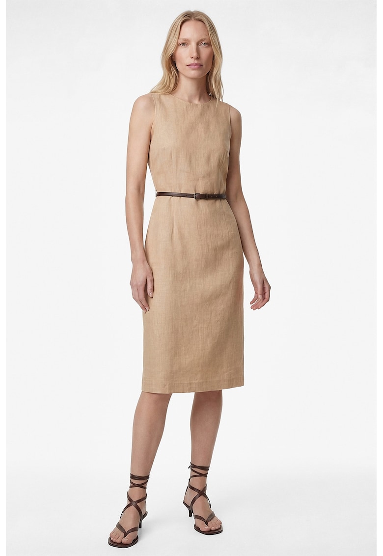 Rochie midi slim fit cu o curea - Bej