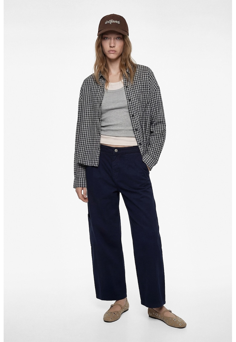 Pantaloni uni drepti cu buzunare laterale - Bleumarin