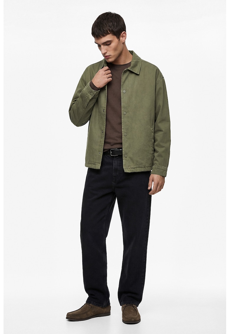 Jacheta-camasa din bumbac cu maneci cazute - Kaki