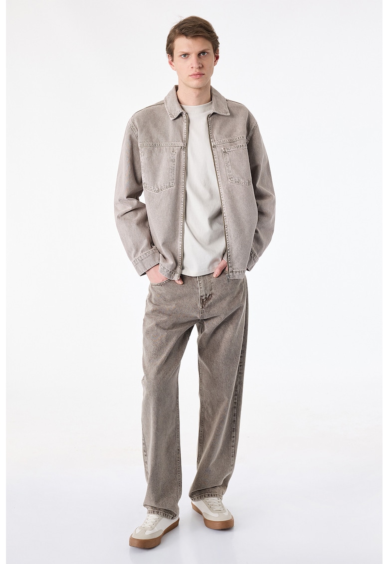 Jacheta din denim cu buzunar pe piept - Kaki