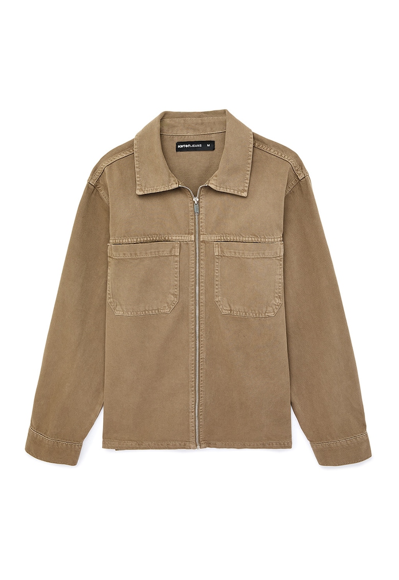 Jacheta din denim cu fermoar - Maro nisip