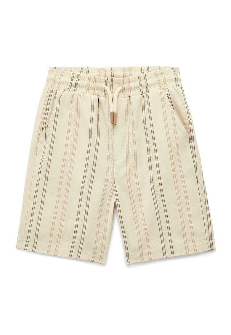 Pantaloni scurti cu model in dungi si snur de ajustare - Bej