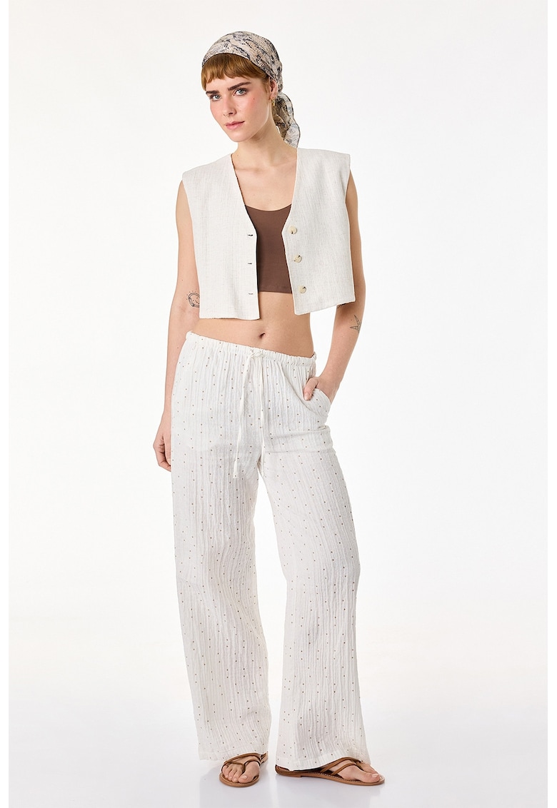 Pantaloni drepti texturati - Crem
