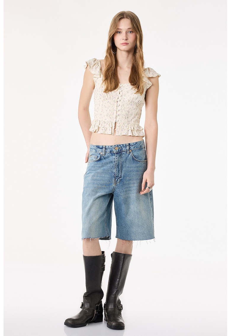 Bluza crop cu model - Piersica/Lila