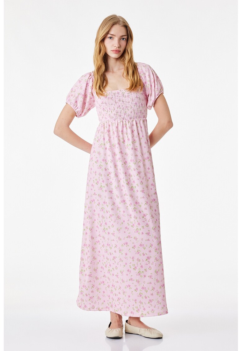 Rochie lunga cu model florat - Roz