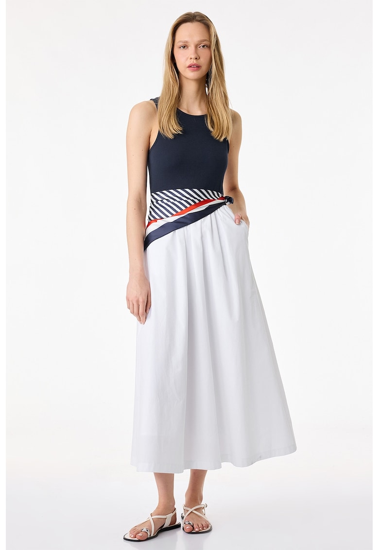 Rochie evazata cu model 2in1 - Alb/Bleumarin