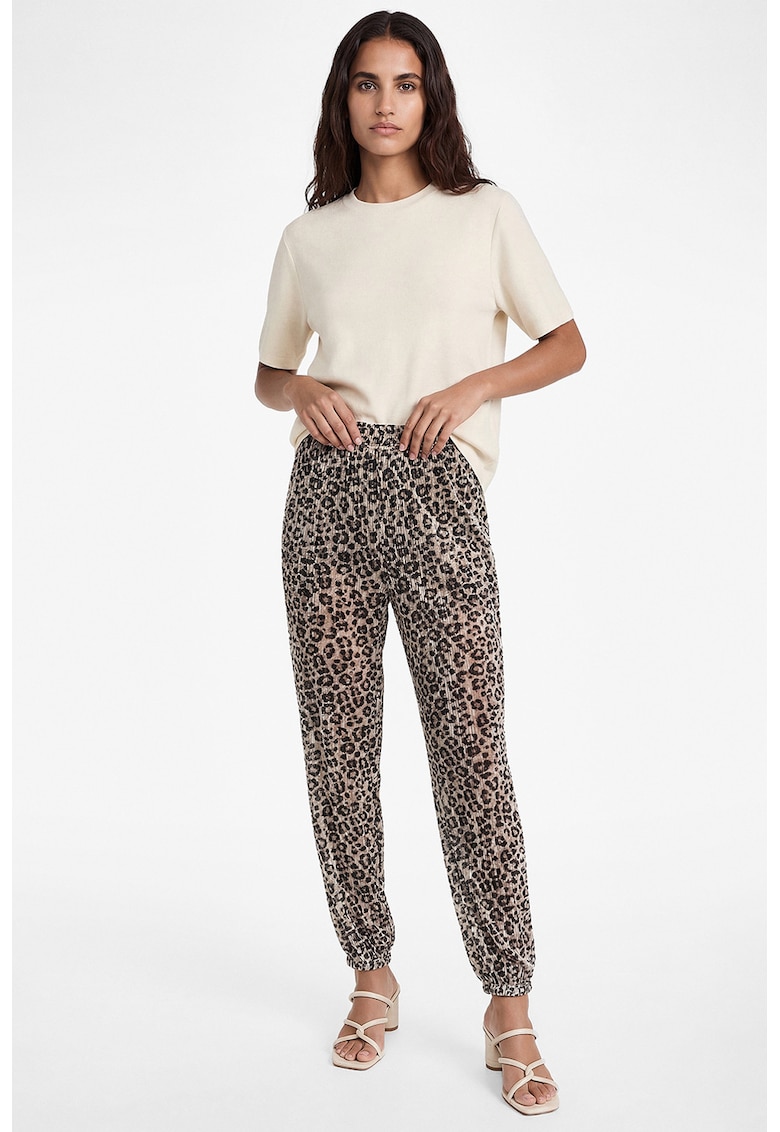 Pantaloni cu model animal print - Negru/Gri deschis