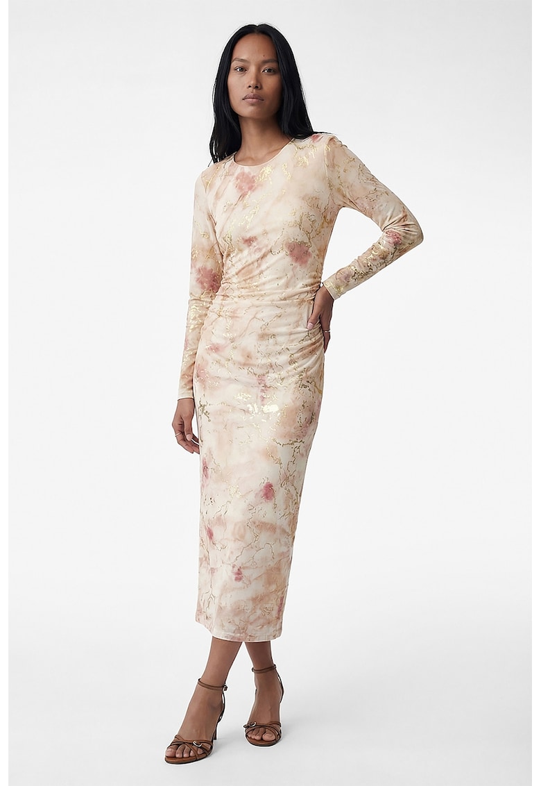 Rochie midi cu imprimeu abstract - Bej deschis