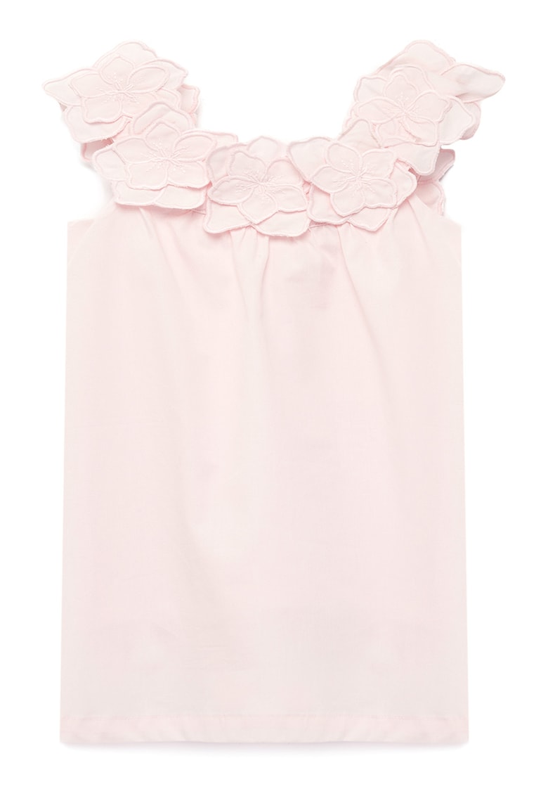 Rochie de bumbac fara maneci cu aplicatii florale - Roz pal