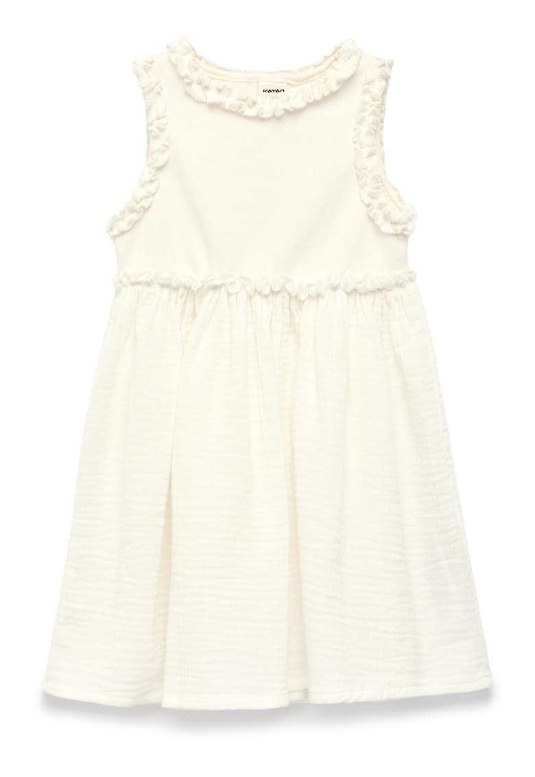 Rochie fara maneci cu pliuri - Crem