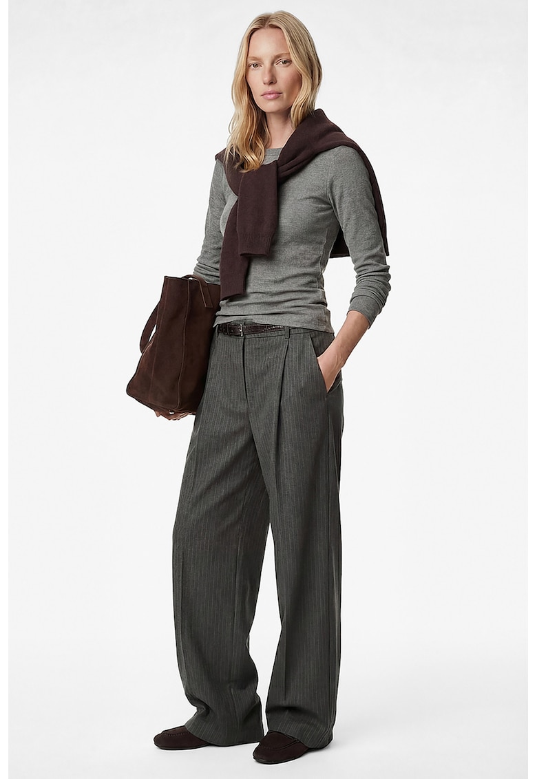 Pantaloni eleganti cu croiala ampla - Gri melange