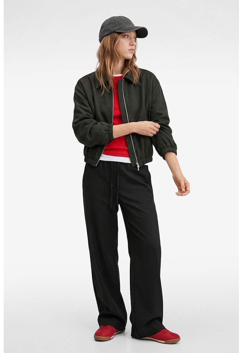 Pantaloni drepti cu talie elastica - Gri antracit