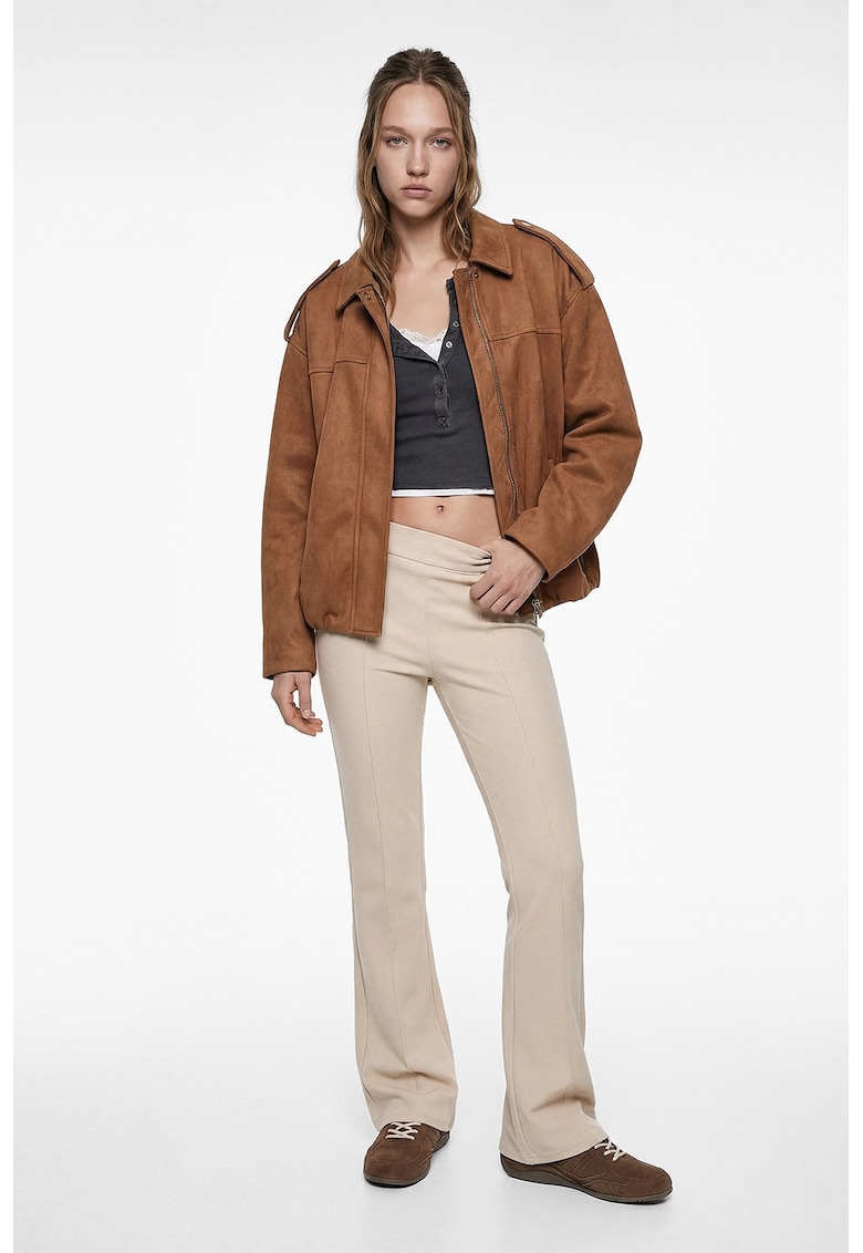 Pantaloni evazati cu talie inalta si model uni