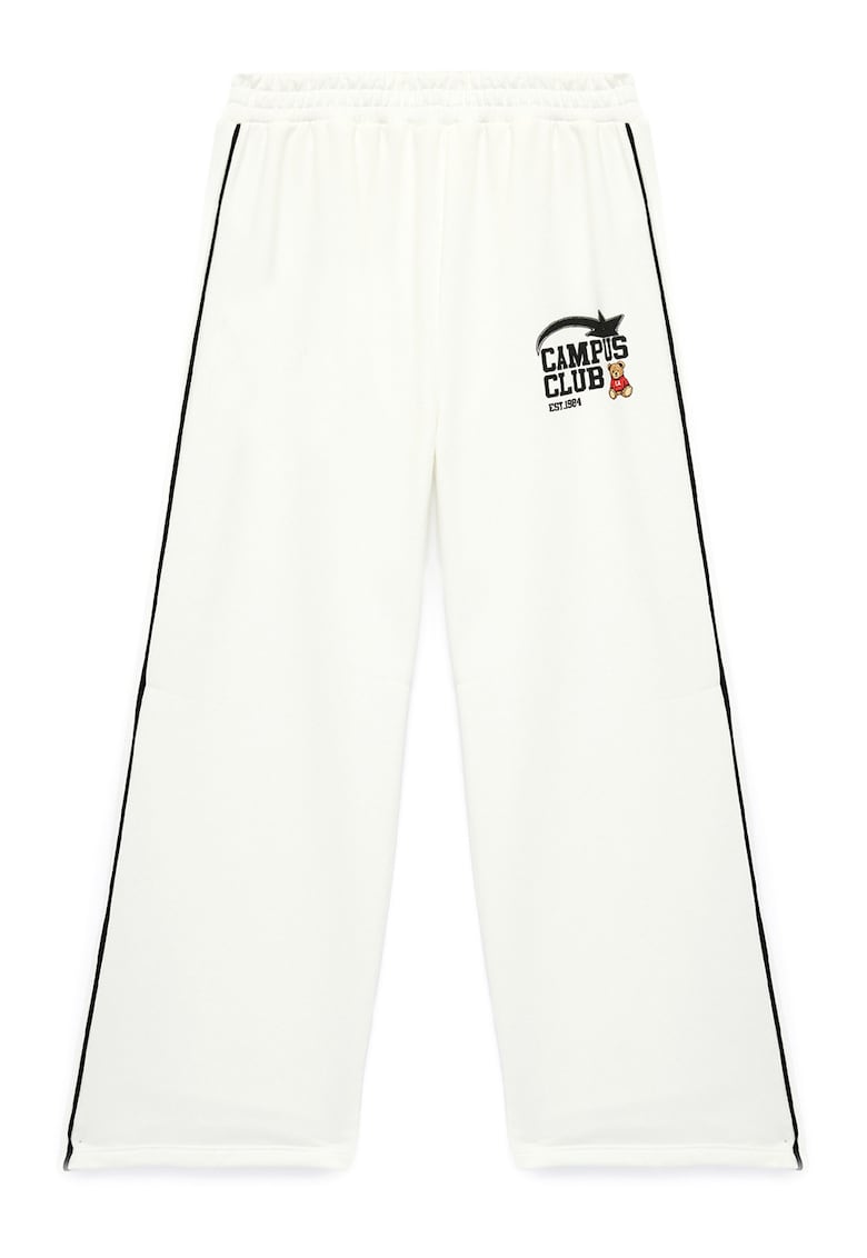 Pantaloni cu talie elasticasi benzi contrastante - Alb murdar