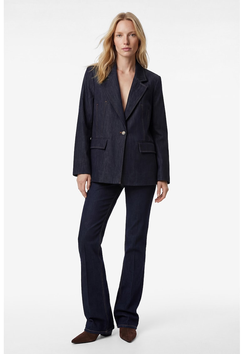 Sacou slim fit din denim - Albastru inchis melange