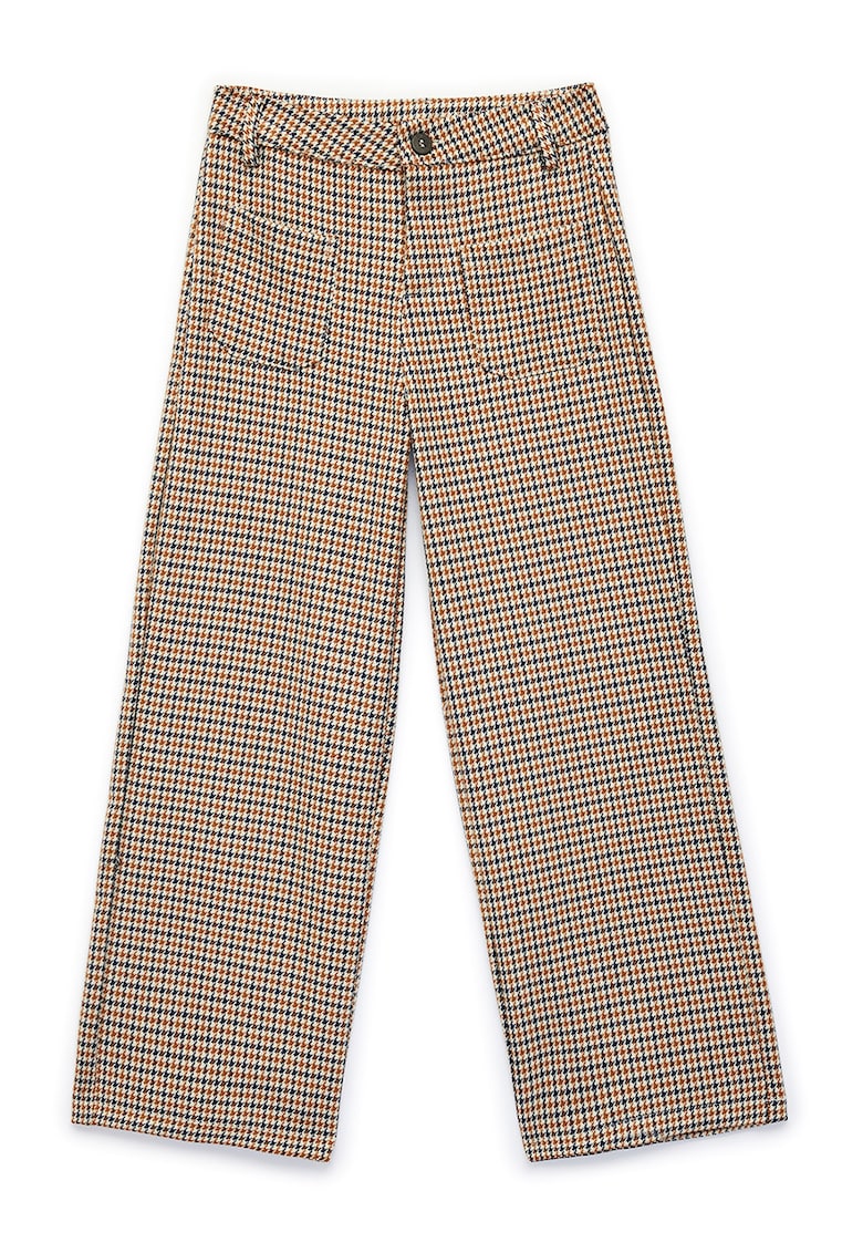 Pantaloni cu croiala ampla - model in carouri si talie inalta - Maro taupe