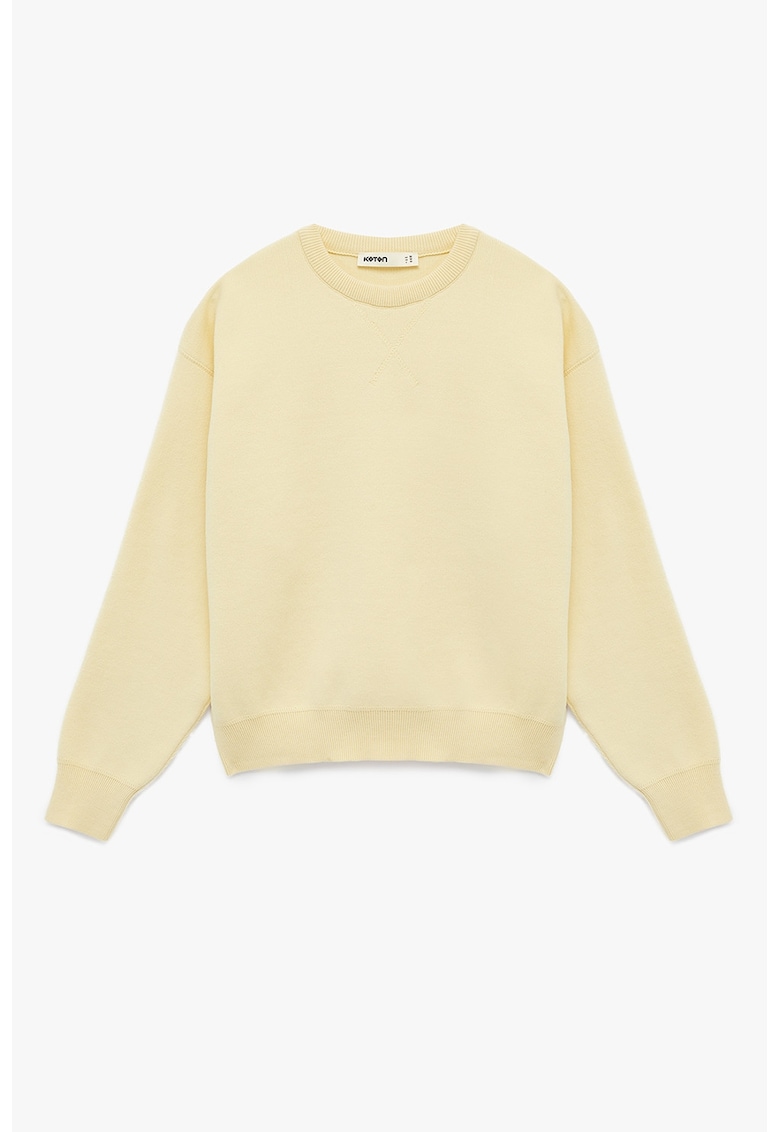 Pulover tricotat cu decolteu rotund - Galben pal