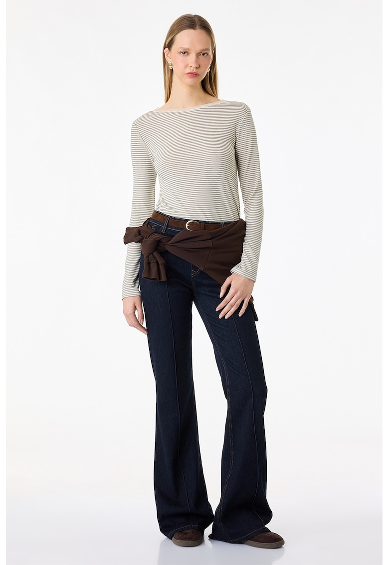 Bluza slim fit cu dungi - Crem