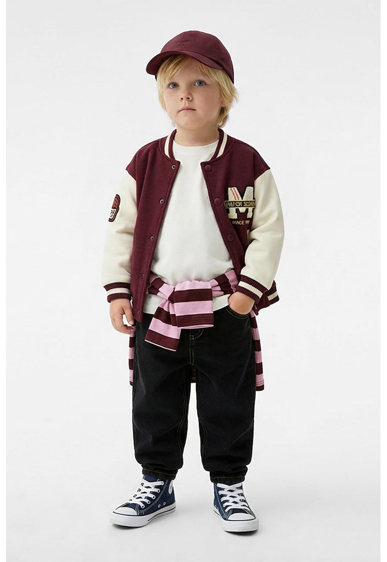 Jacheta din amestec de bumbac cu model brodat - Visiniu/Alb fildes