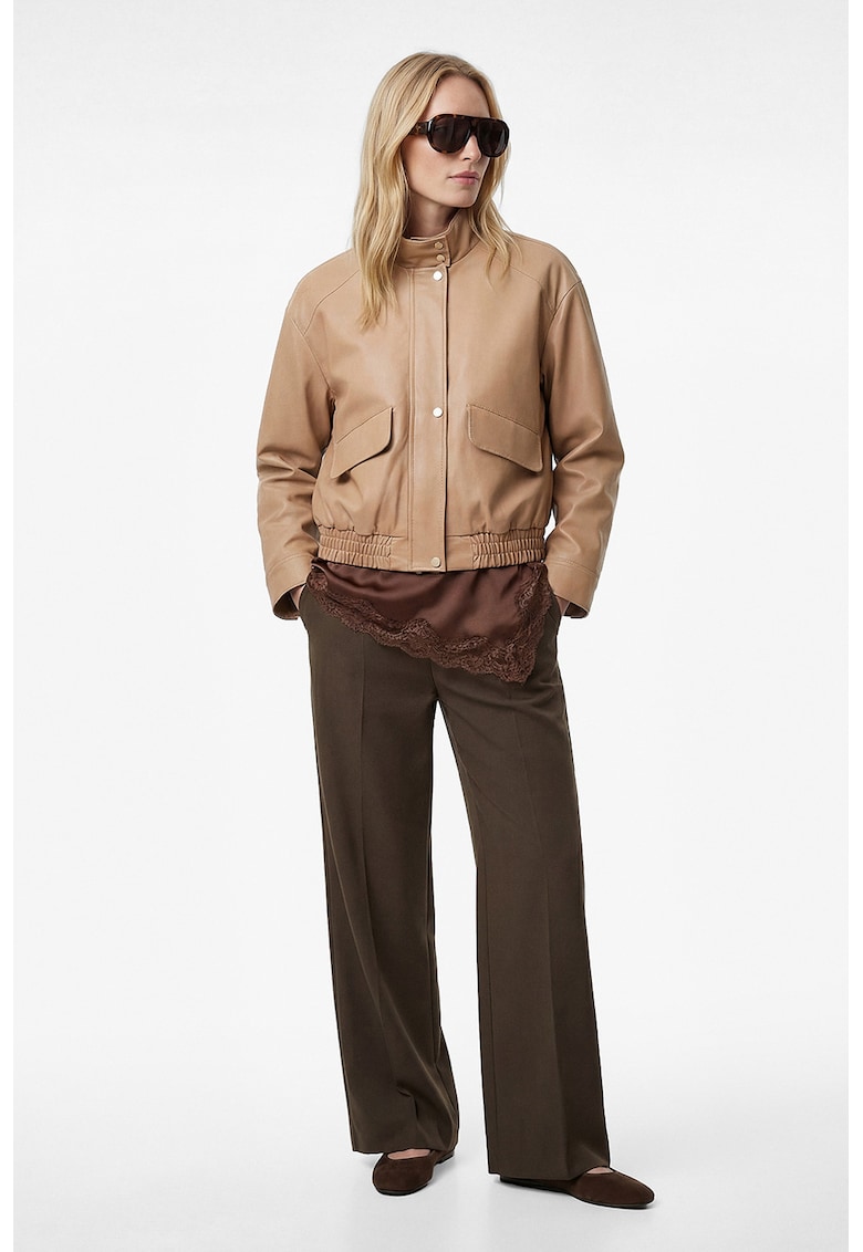 Jacheta din piele ecologica cu maneci cazute - Bej