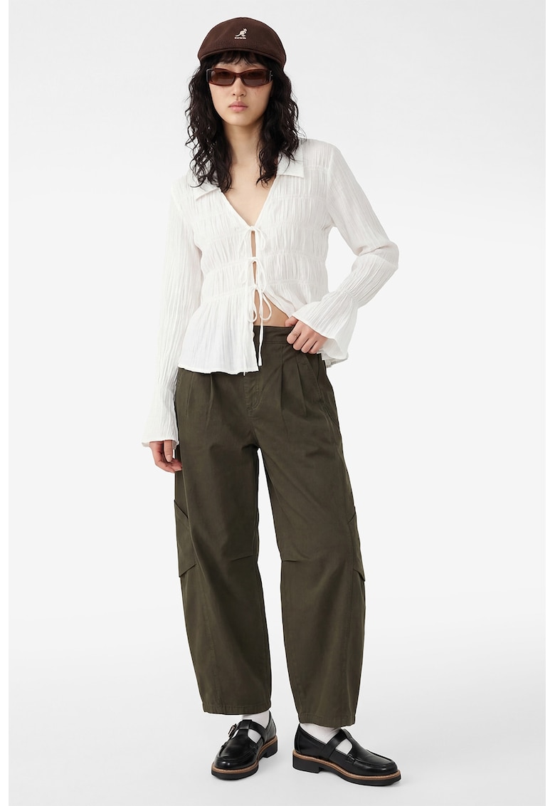 Pantaloni uni drepti cu buzunare laterale - Kaki