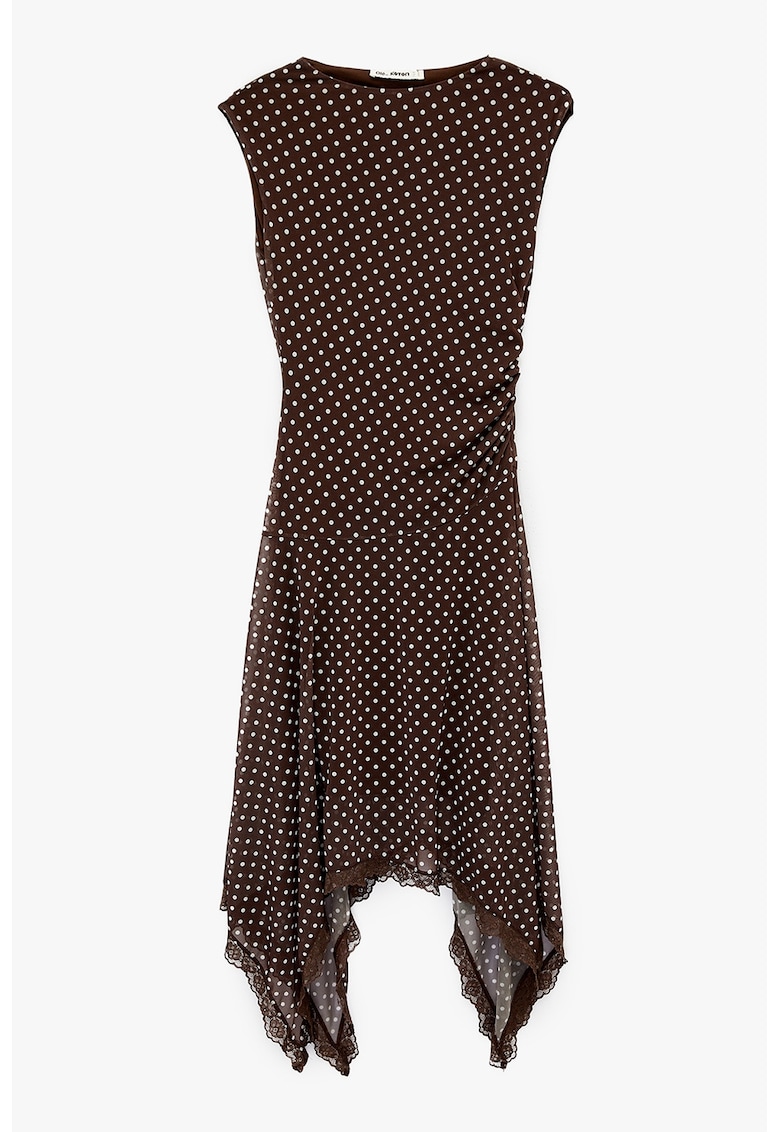 Rochie asimetrica cu model cu buline - Alb/Maro