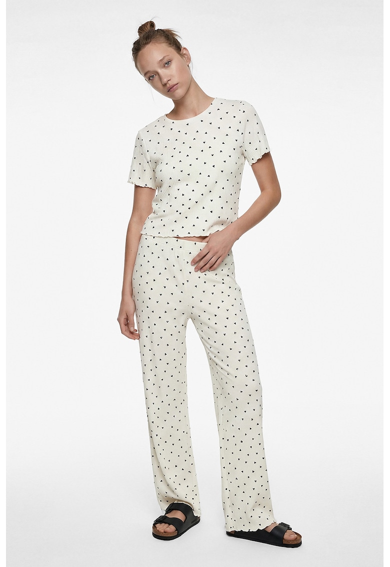 Pijama de bumbac cu imprimeu - Negru stins/Alb murdar