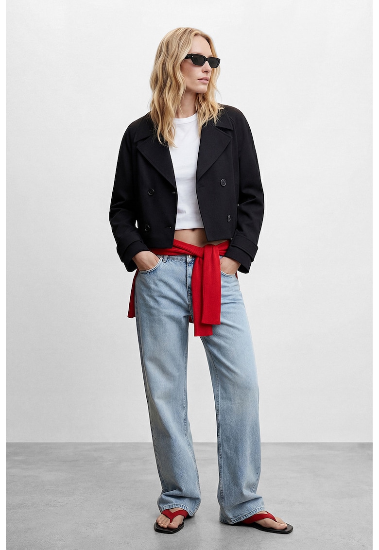 Trenci scurt cu doua buzunare - Negru