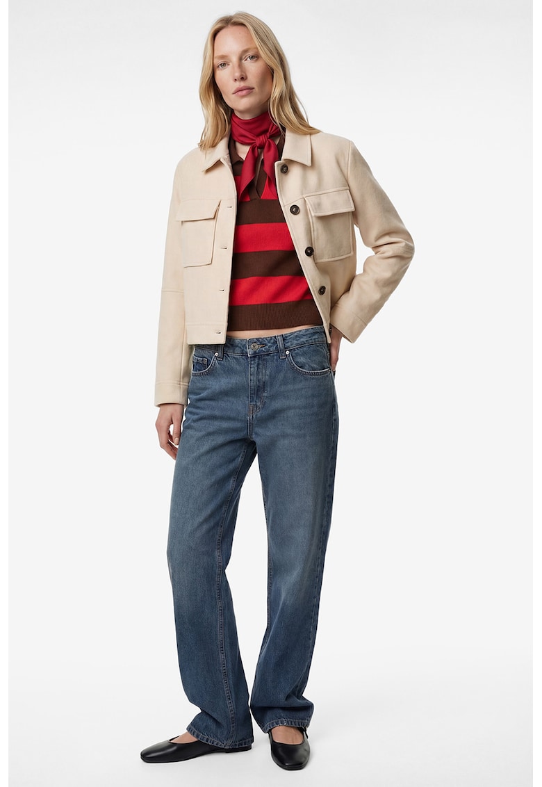 Jacheta crop cu buzunare cu clapa - Bej deschis