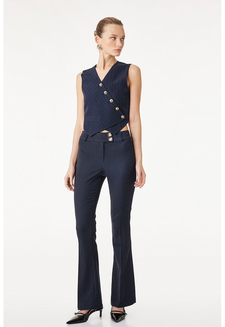 Pantaloni evazati cu model in dungi - Albastru inchis