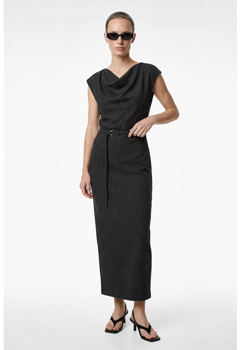 Rochie cu model in dungi stralucitoare - Gri inchis