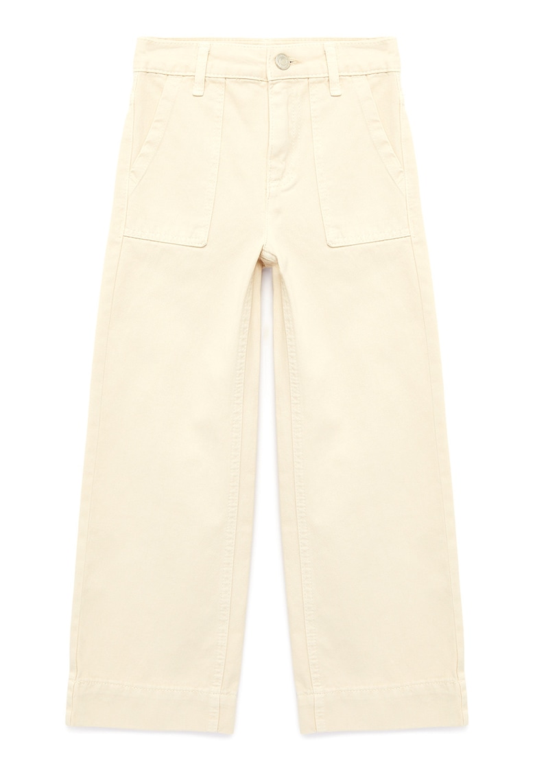 Pantaloni din bumbac cu talie medie - Bej deschis