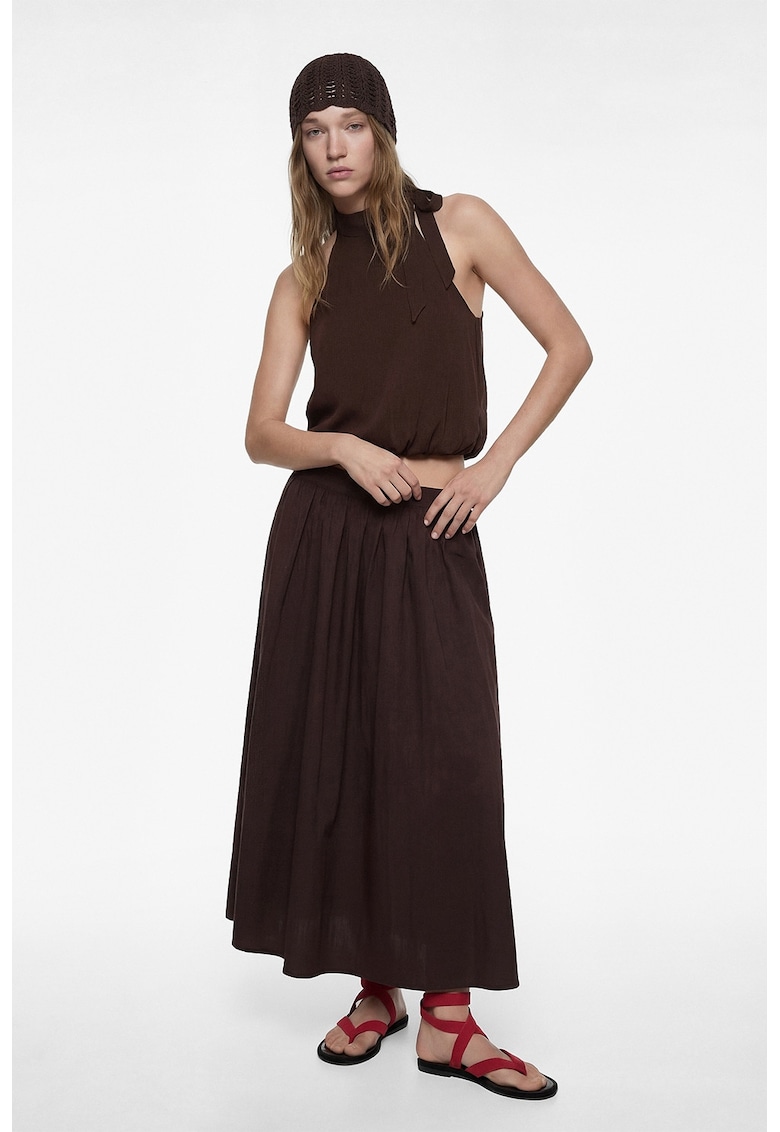 Bluza tricotata cu decolteu halter - Maro