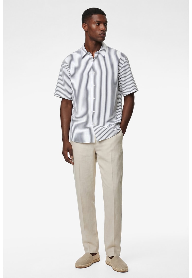 Camasa relaxed fit cu maneci scurte - Albastru prafuit/Alb murdar