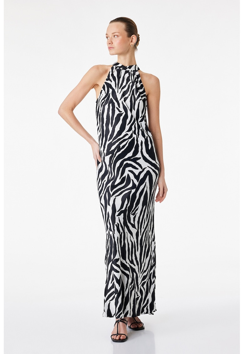 Rochie lunga cu guler inalt - Alb/Negru