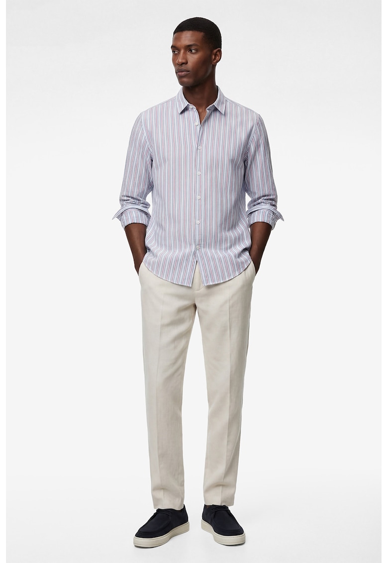 Camasa regular fit din bumbac cu model in dungi - Albastru deschis