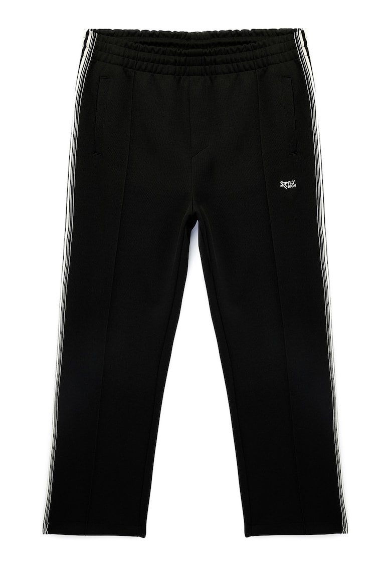 Pantaloni de trening cu croiala dreapta si dungi contrastante - Negru