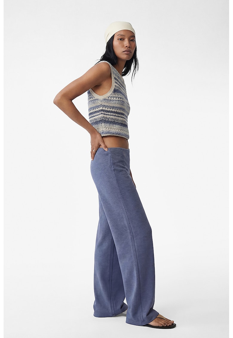 Pantaloni tricotat fin cu croiala ampla - Albastru melange