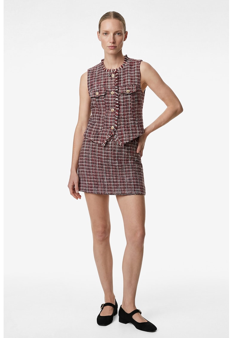 Fusta mini din tuid cu talie inalta - Rosu melage