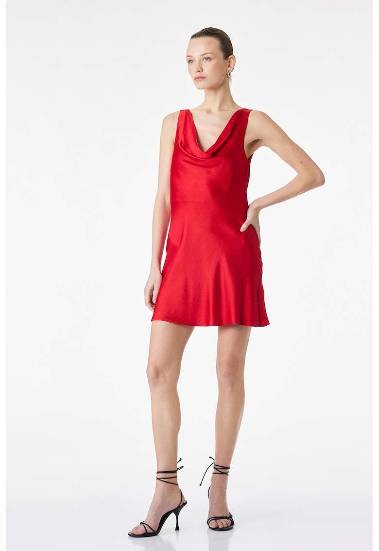 Rochie din satin cu decolteu drapat - Rosu