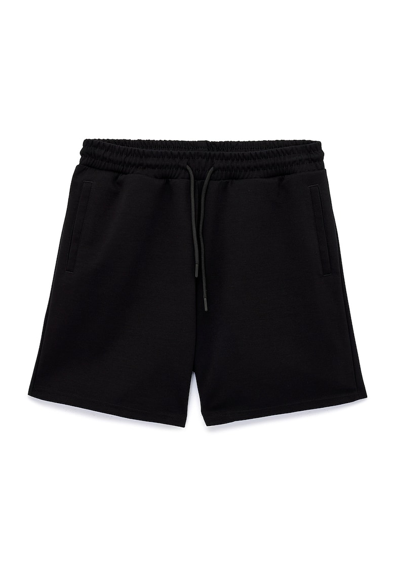 Pantaloni scurti cu croiala relaxed-fit si model uni - Negru