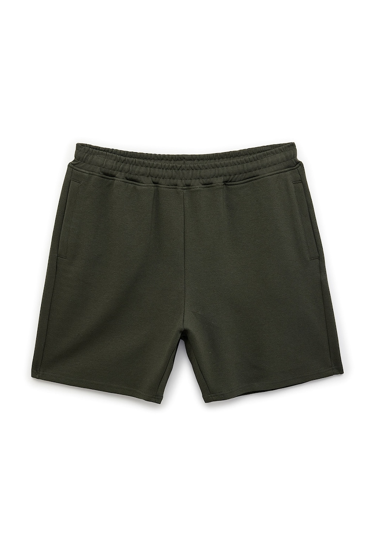 Pantaloni scurti din amestec de bumbac cu banda elastica in talie - Kaki inchis