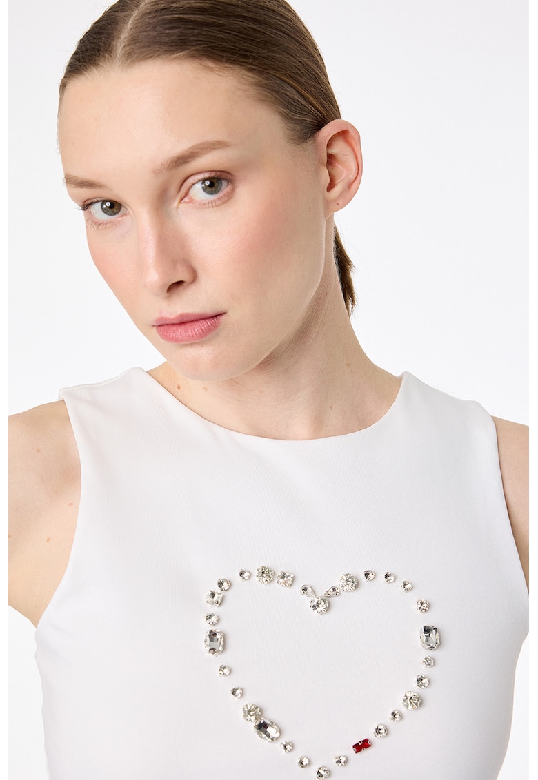 Top slim fit cu aplicatie cu strasuri - Alb
